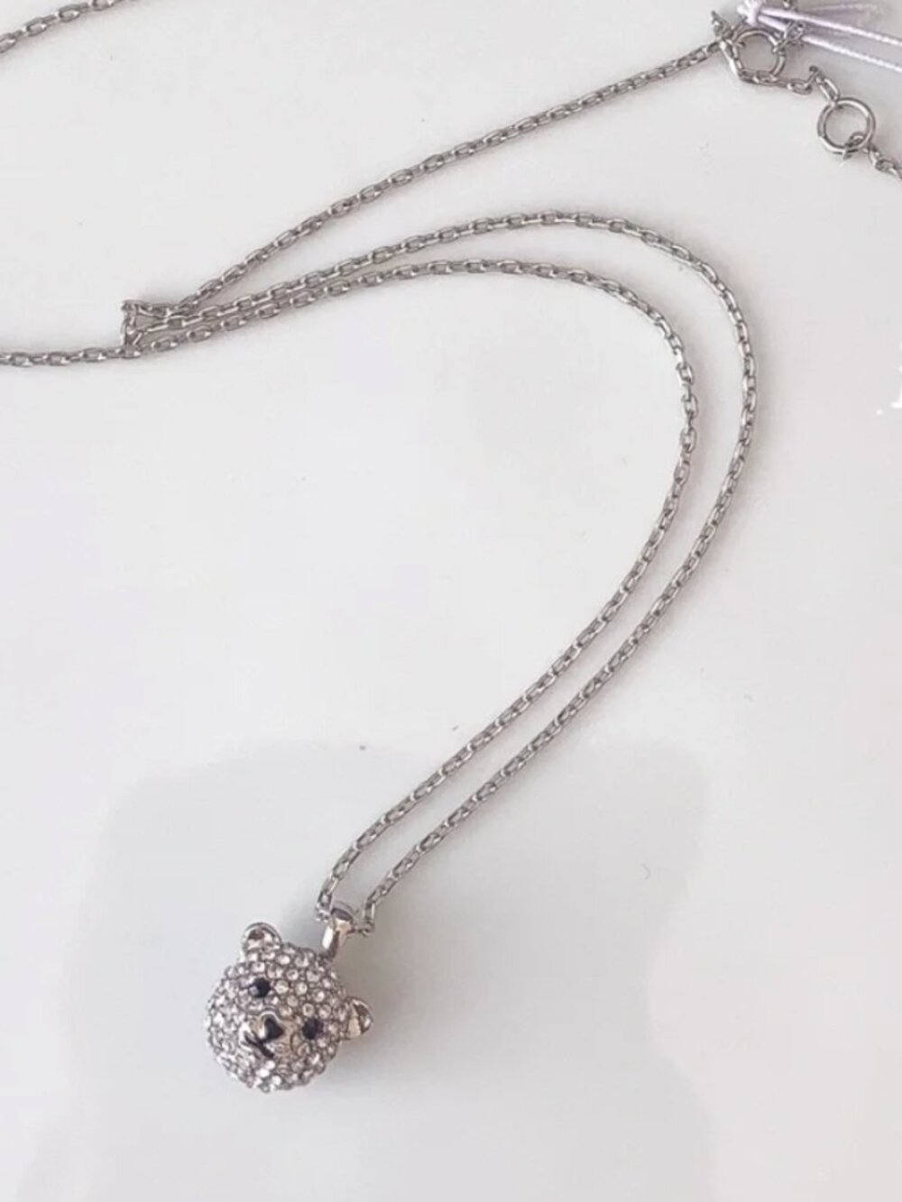 Kate Spade New York Crystal Bear Pendant Necklace Silver Tone Cute Necklace